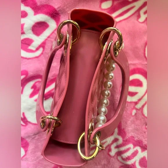 👛 Barbiecore Pink Quilted Jelly Handbag w/ Pearl Handle - Picture 4 of 7